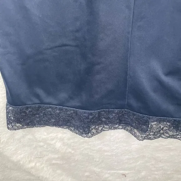 Vintage Henson Kickernick Full Slip Womens 38 Blue Silky Nylon Lace Lingerie - Picture 5 of 12